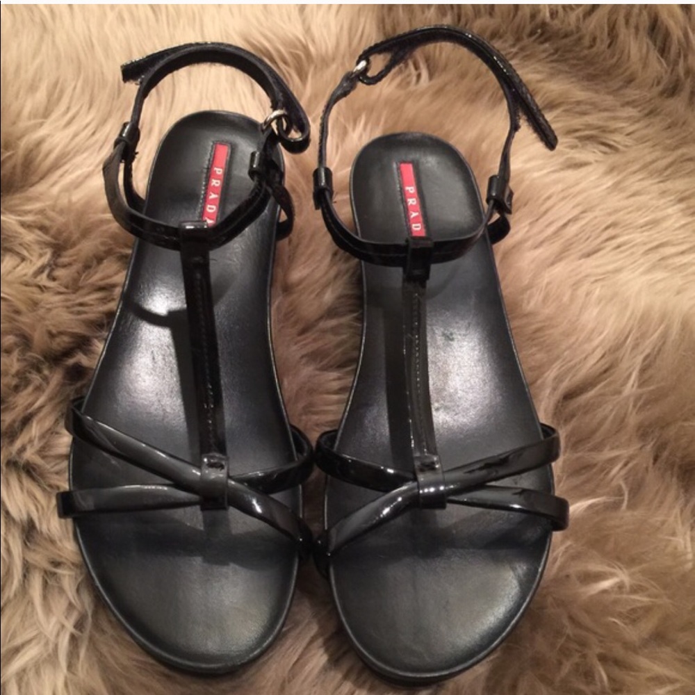 Prada black leather platform sandals
